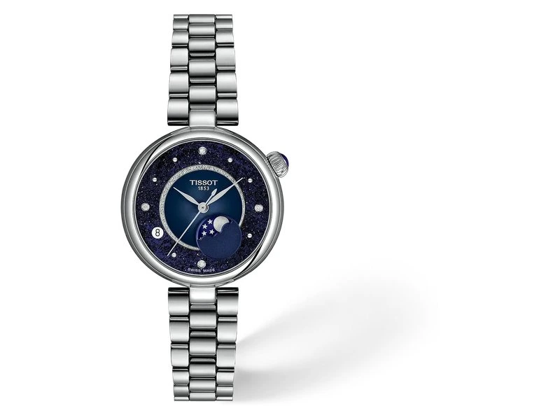 Montre Tissot Désir 29,6 mm phase de lune à cadran bleu nuit et bracelet acier