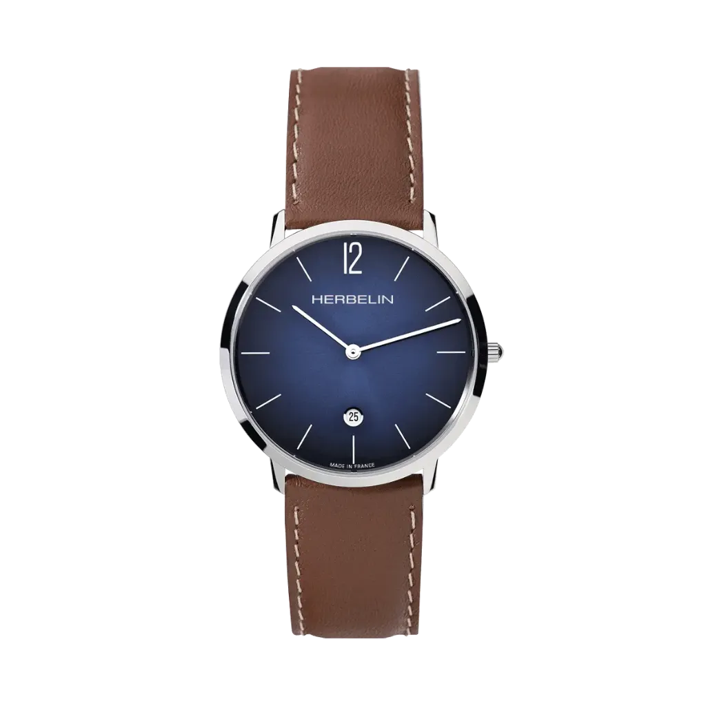 [19515AP15GD] Montre Michel Herbelin City - Quartz - Bleu & Cuir Brun 19515AP15GD