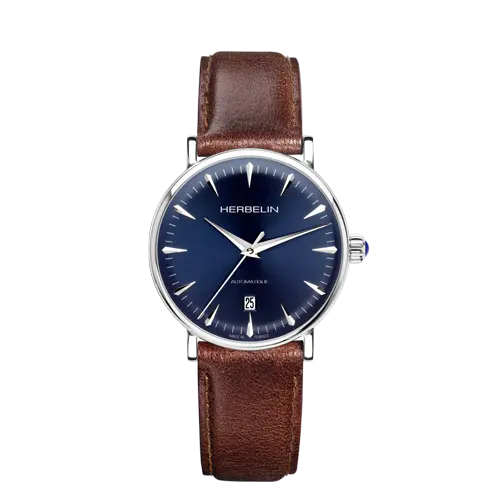 [1647AP15BR] Montre Michel Herbelin Inspiration - Automatique - Bleu & Cuir Brun 1647AP15BR
