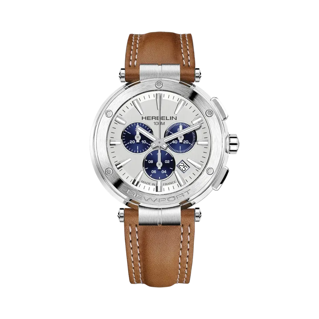 [37688A42GD] Montre Michel Herbelin Newport - Chronographe - Acier & Cuir Camel 37688A42GD