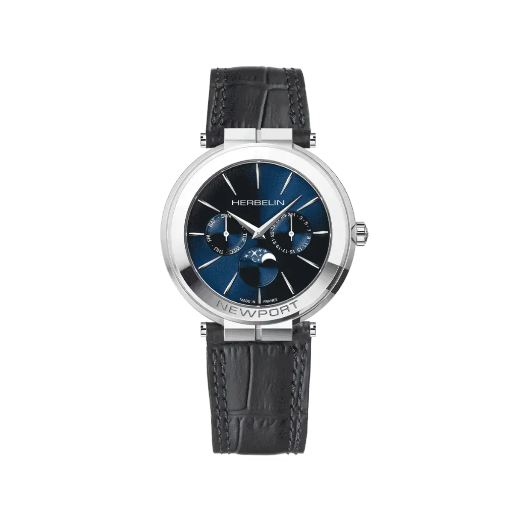 Montre Michel Herbelin Newport - Slim Phase de Lune - Acier & Cuir 12722AP15