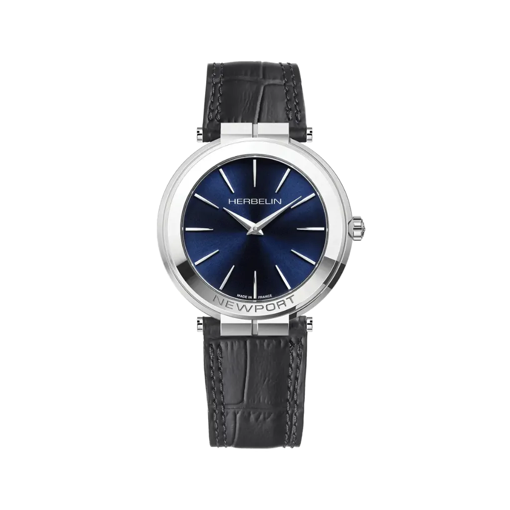 [19522AP15] Montre Michel Herbelin Newport - Slim - Acier & Cuir Noir 19522AP15