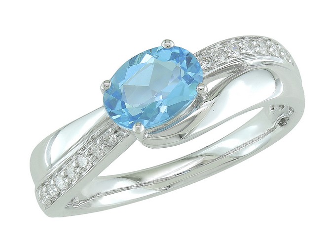 Bague or blanc 18 carats, diamants et topaze bleue BA-OB-065