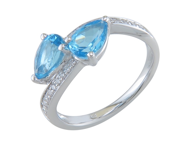 Bague en or blanc 18 carats, topazes bleues et diamants BA-OB-110