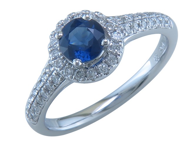 Bague en or blanc 18 carats, diamants et saphir BA-OB-326