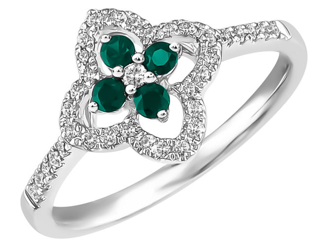 Bague en or blanc 18 carats, émeraudes et diamants BA-OB-367