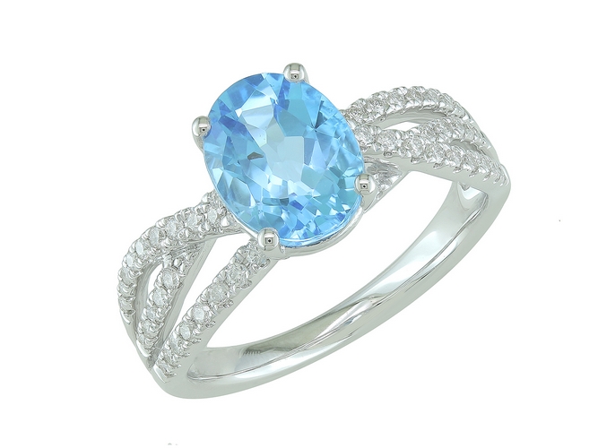 Bague en or blanc 18 carats et topaze bleue BA-OB-416