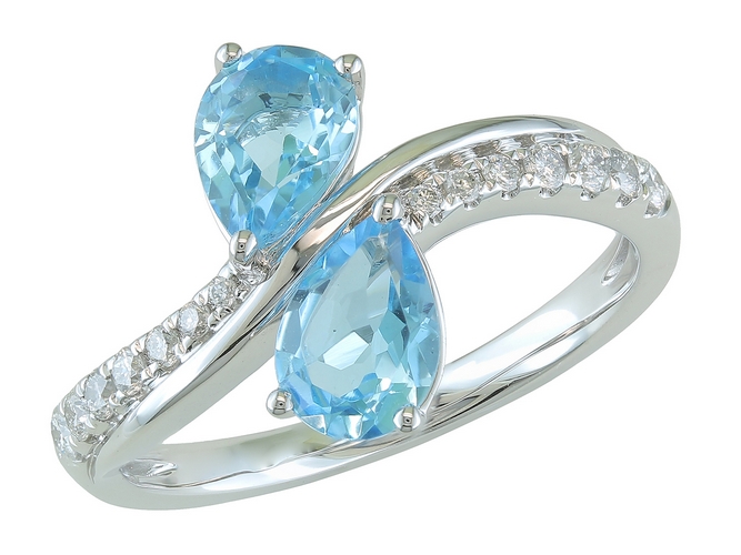 Bague en or blanc 18 carats, diamants et topaze BA-OB-637