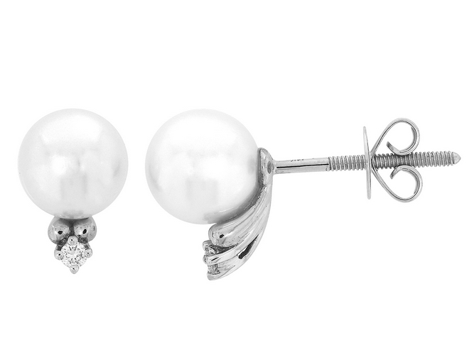 [BO-OB-950] Boucles d'oreilles en or blanc 18 carats, perles et diamants BO-OB-950