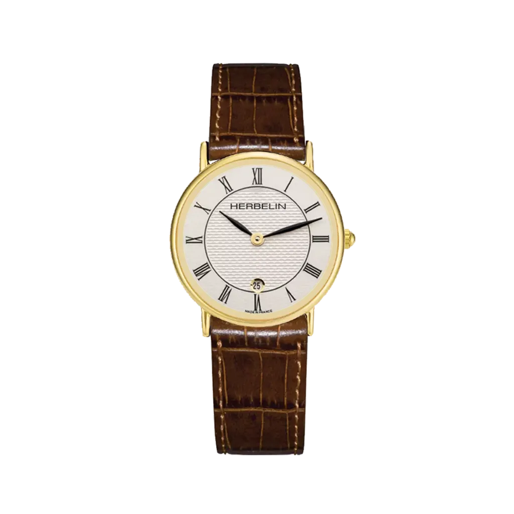 [16845P08MA] Montre Michel Herbelin Classique - Quartz - Doré & Cuir Brun 16845P08MA