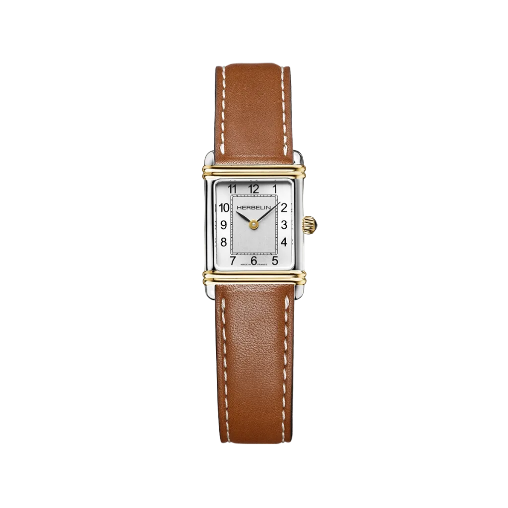 Montre Michel Herbelin Art Déco - Quartz - Bicolore & Cuir Camel  17478T22GD