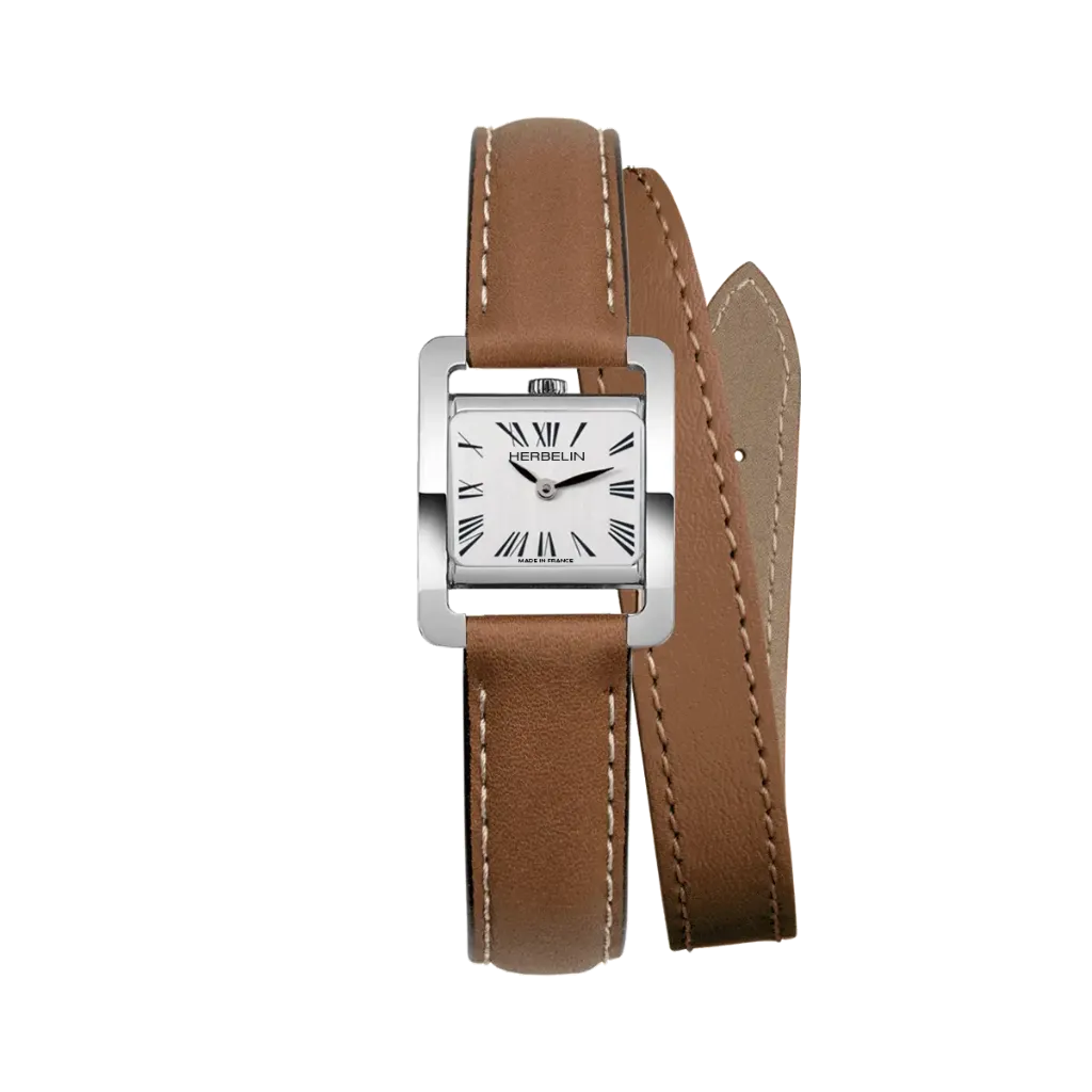 [17037AP01GDL] Montre Michel Herbelin Ve Avenue - Bracelet Double - Acier & Cuir Brun 17037AP01GDL