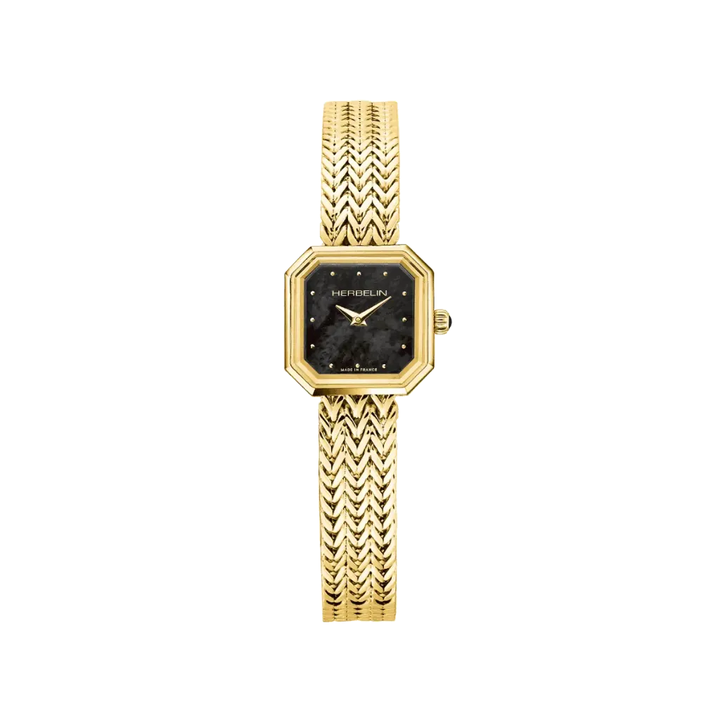 [17436BP49] Montre Michel Herbelin Octogône - Quartz Carré - Doré & Nacre Noire 17436BP49