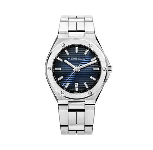 [12245B15] Montre Michel Herbelin Cap Camarat – Quartz Date – Acier & Bleu Marine 12245B15