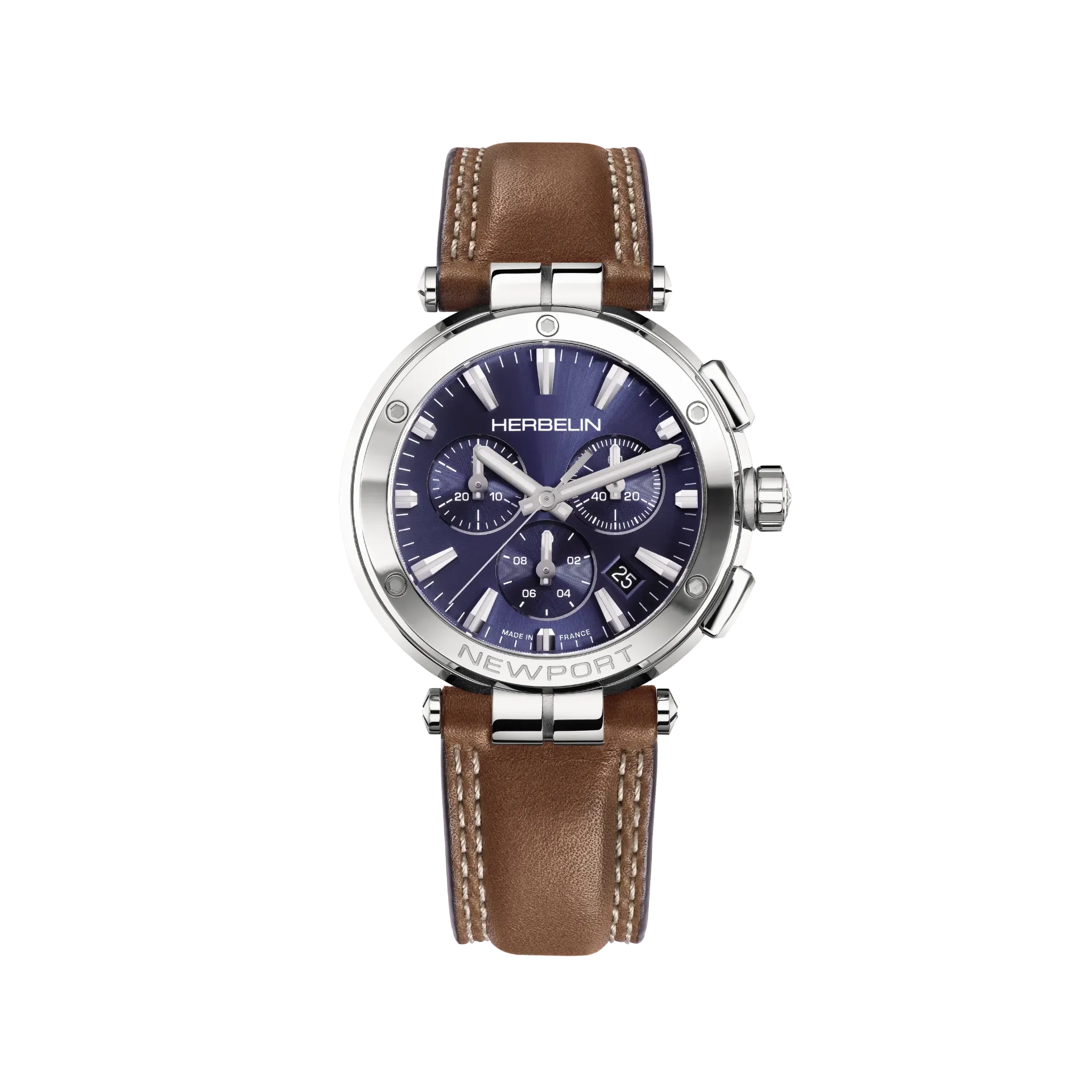 [37658AP15GD] Montre Michel Herbelin Newport - Chronographe - Bleu & Cuir Brun 37658AP15GD
