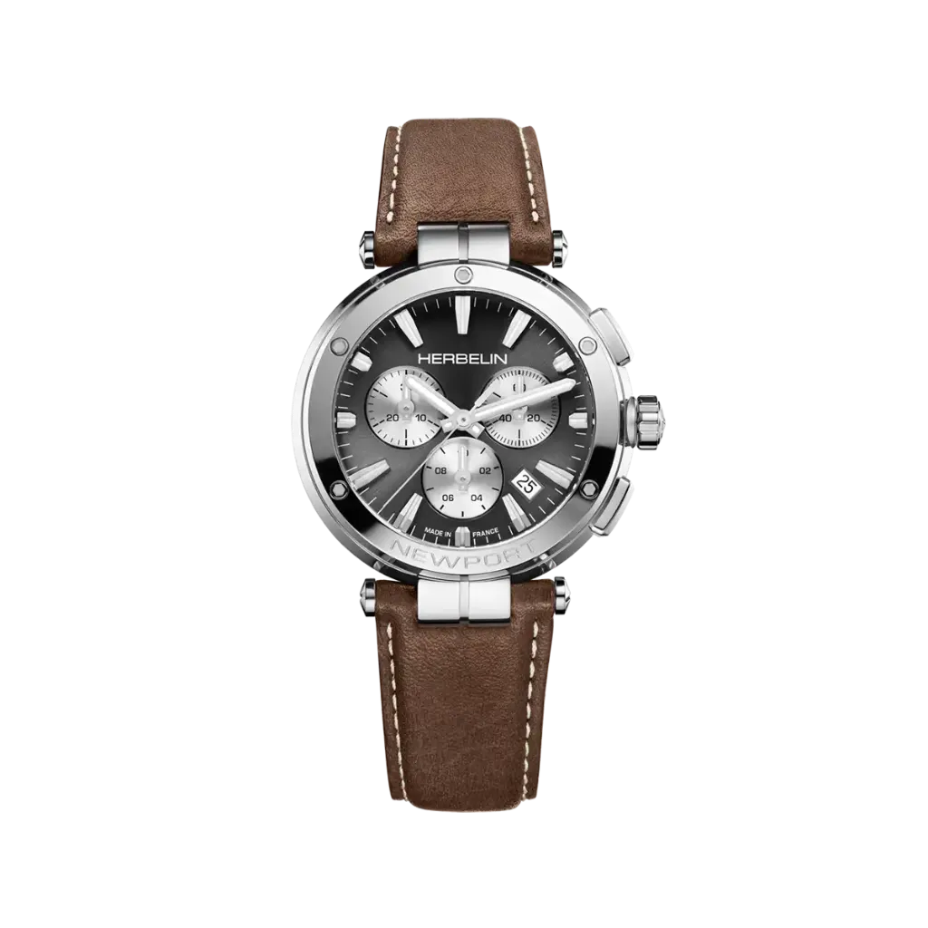 Montre Michel Herbelin Newport - Chronographe - Gris, BLanc & Cuir Brun 37658AP24MA