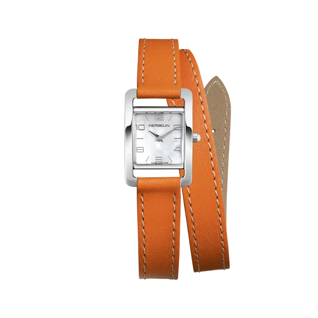 [17437AP29MDL] Montre Michel Herbelin Ve Avenue - Bracelet Double - Cuir Orange & Nacre 17437AP29MDL